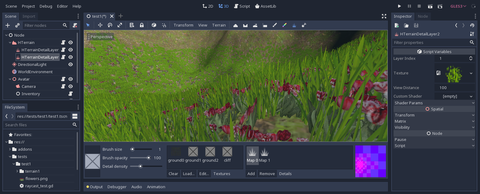 Screenshot of two grass layers under the terrain node